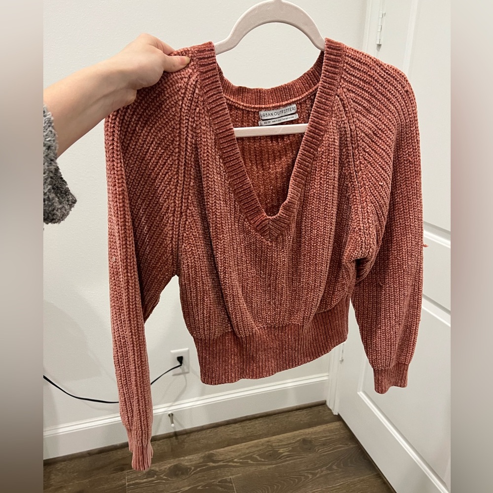 Mauve cropped long sleeve V-Neck